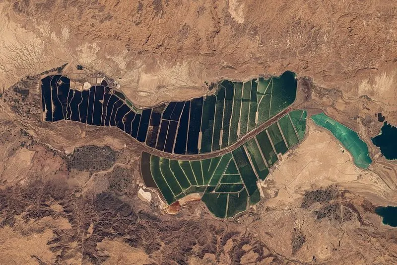 Salt evaporation ponds seen from space