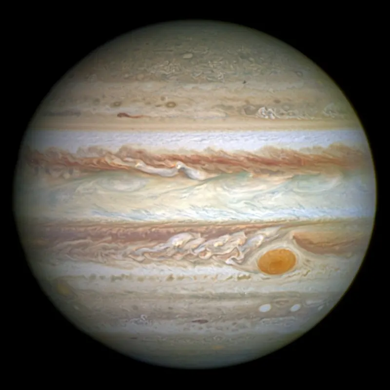 The planet Jupiter with coloured cloud bands and the Great Red Spot