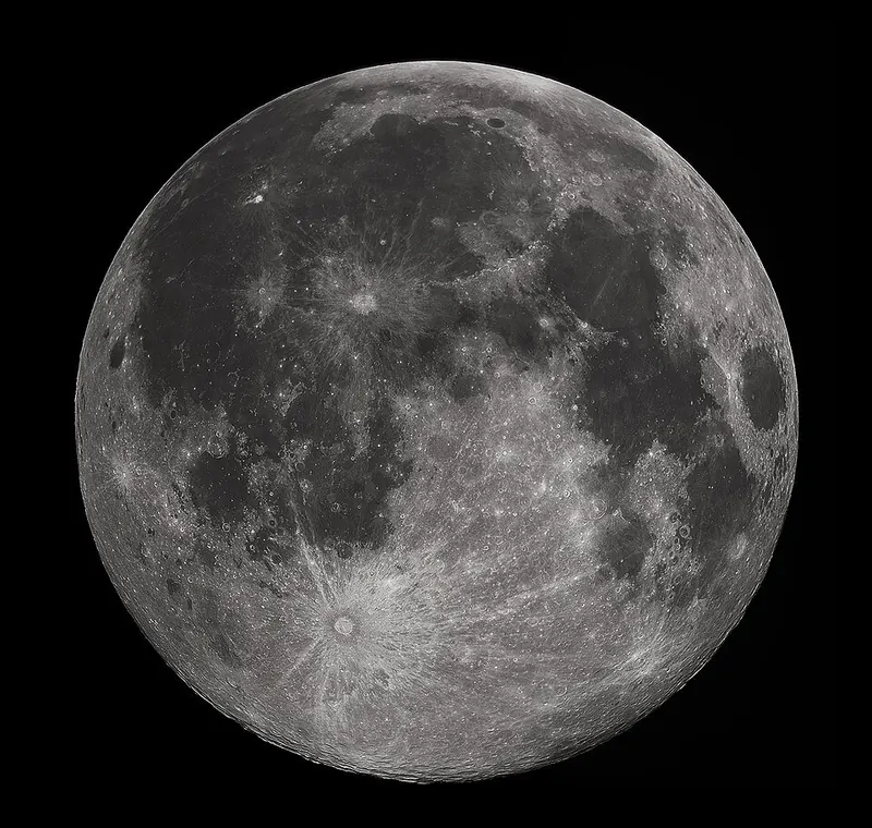 The full Moon showing grey craters and dark plains