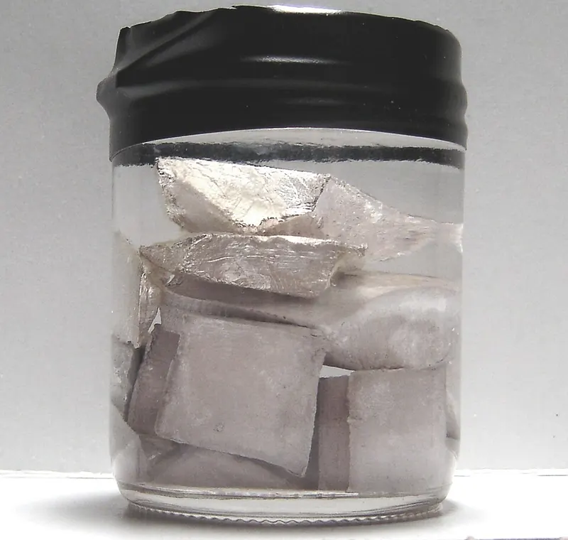 Lumps of sodium metal in a jar of oil